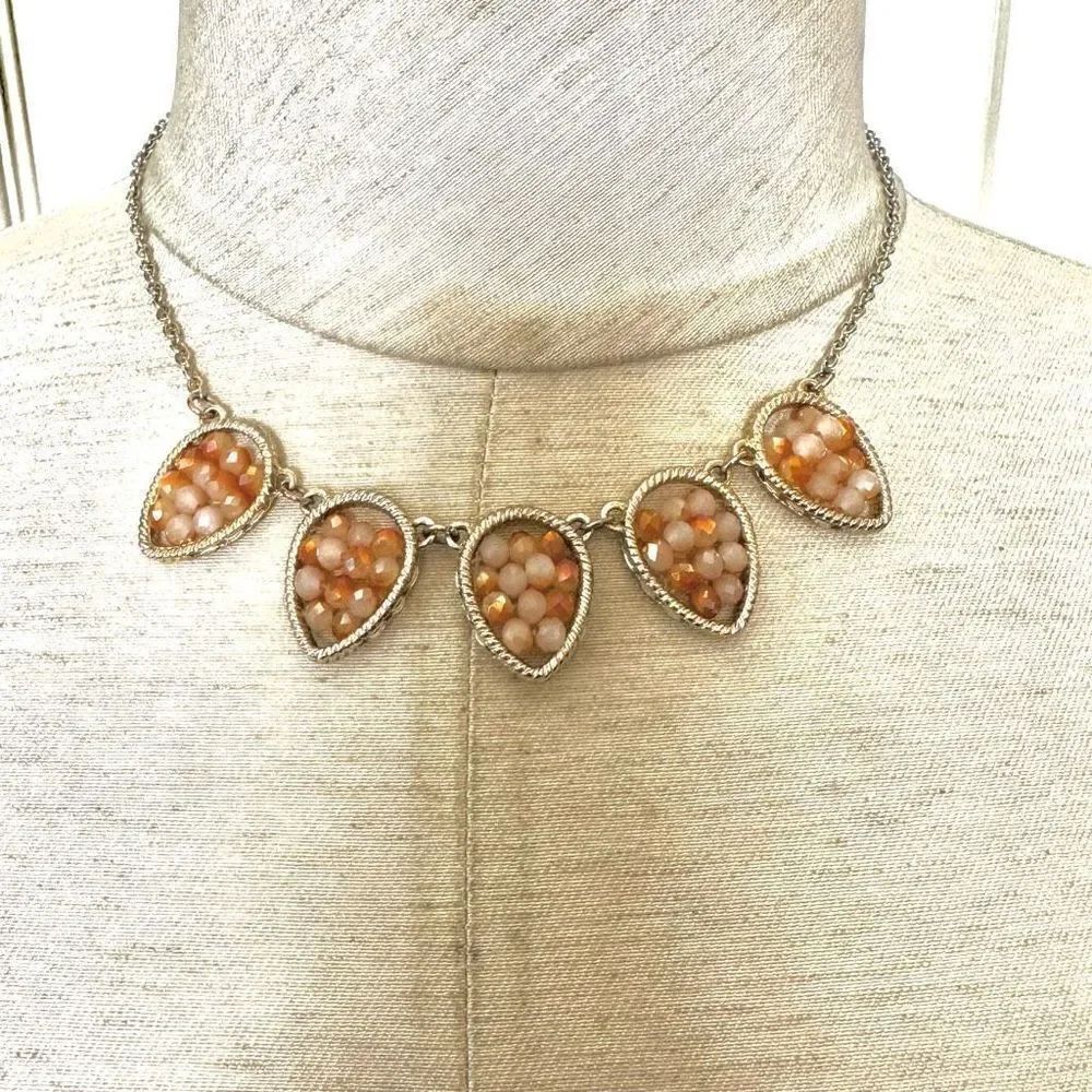 Silver/Gold tone orange beaded necklace